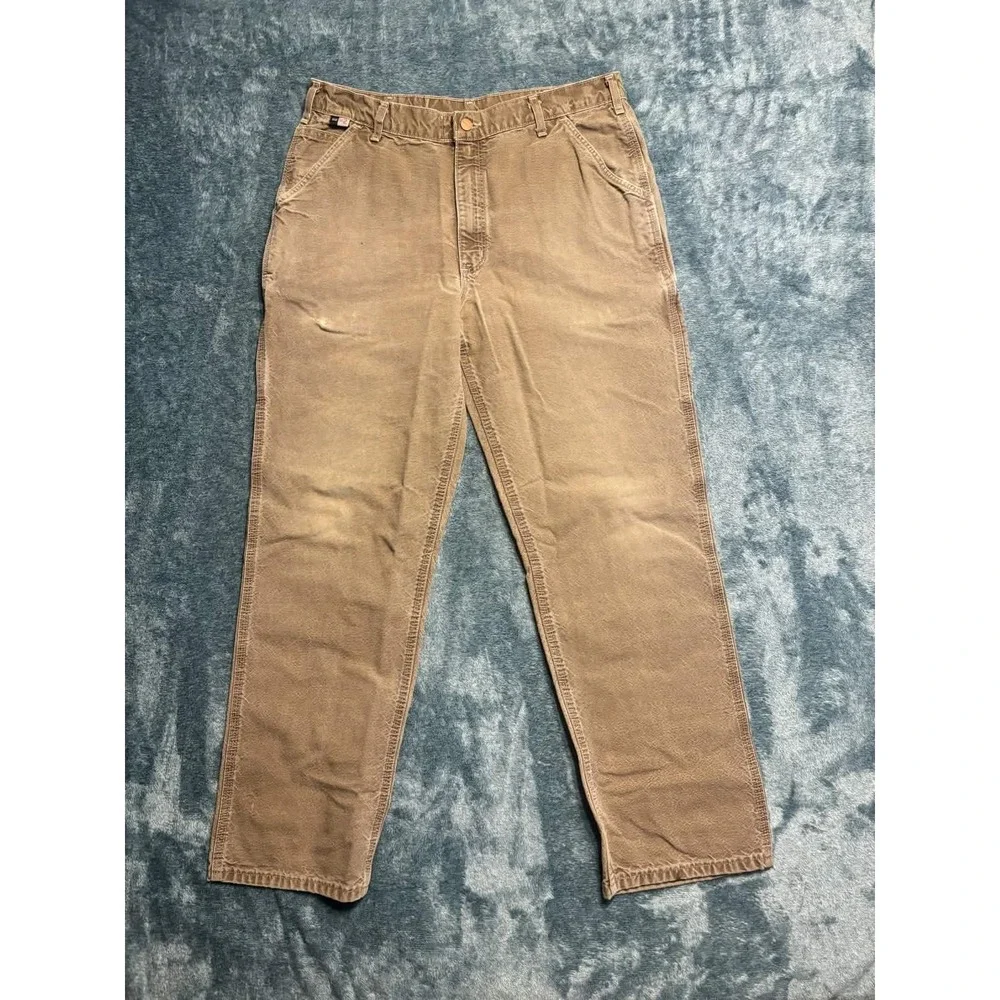 Carhartt FR Jeans 36x34 Actual 35x31 Original Fit Khaki Tan Distressed CAT 2
